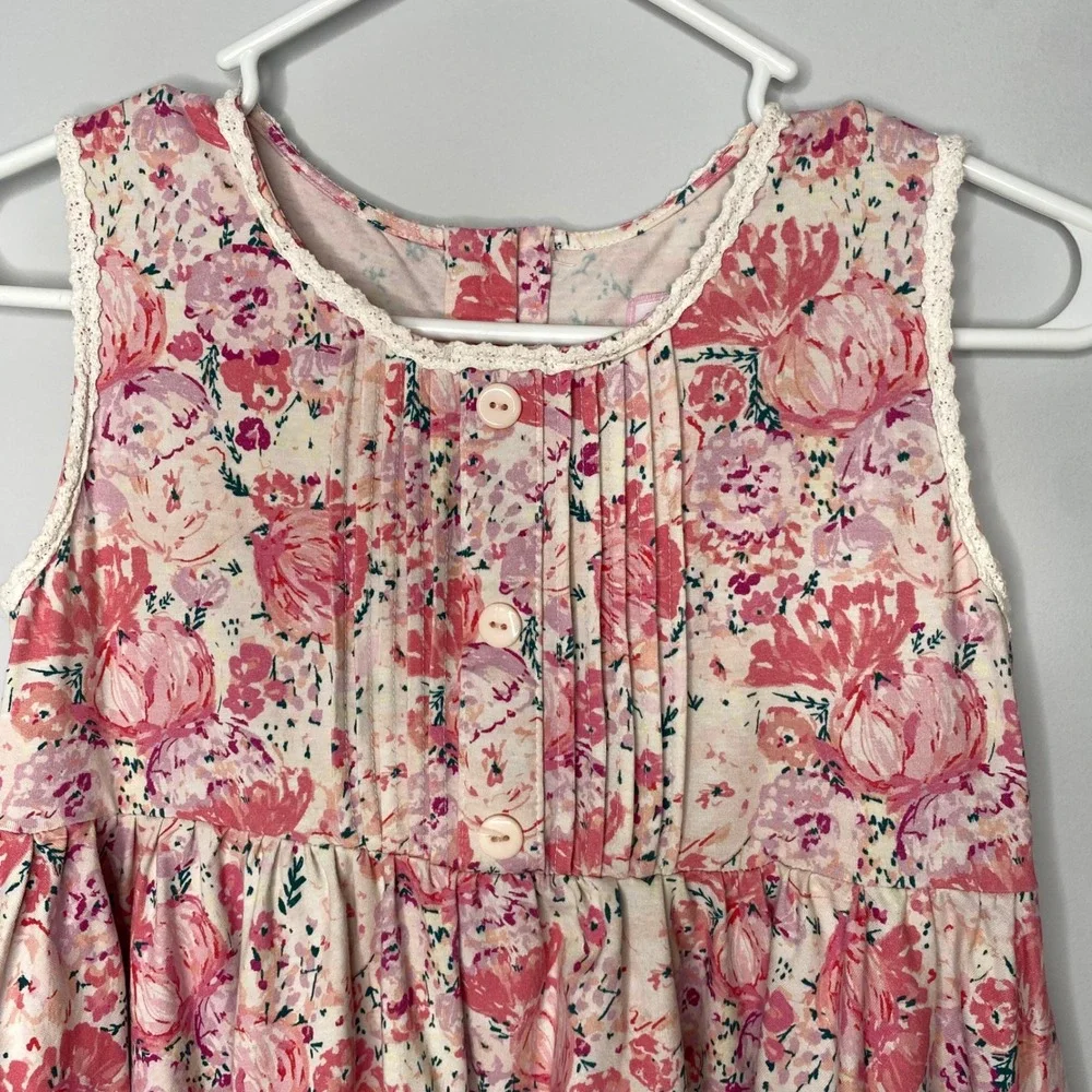Sweet Honey Girls Pink Floral‎ Lace Trim Sleeveless Pocket Dress Size 12Y